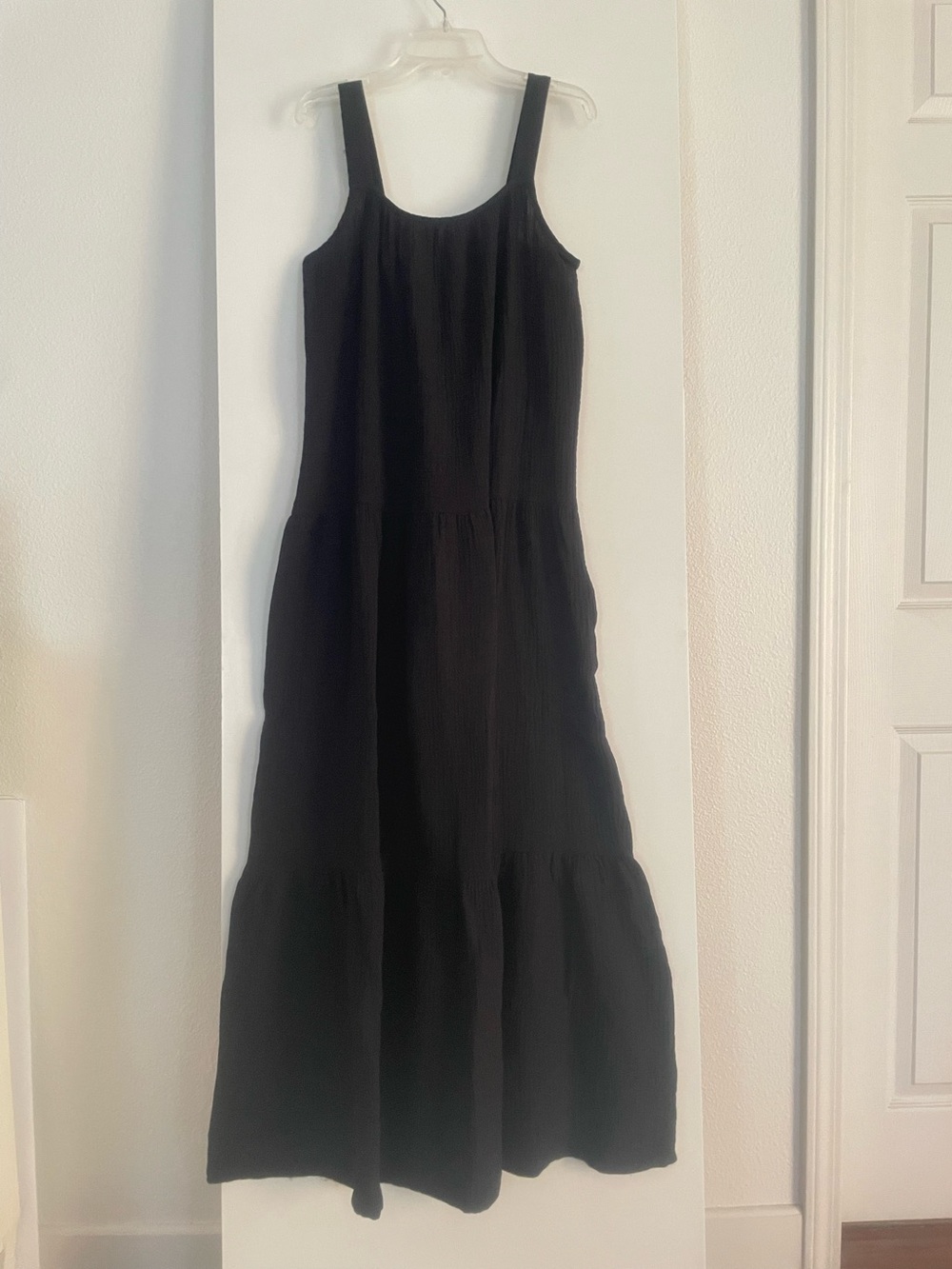 BB Dakota Black Soft Crepe Cotton Sun Dress Tiered Midi/Maxi Adj. Strap NWT